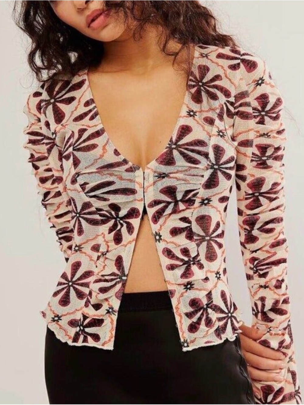 Abercrombie & Fitch Pink Floral V-Neck Button Front Top